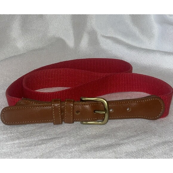 Coach Other - Vintage Coach Red Linen‎ Brown Leather Tab Brass Buckle Belt 34